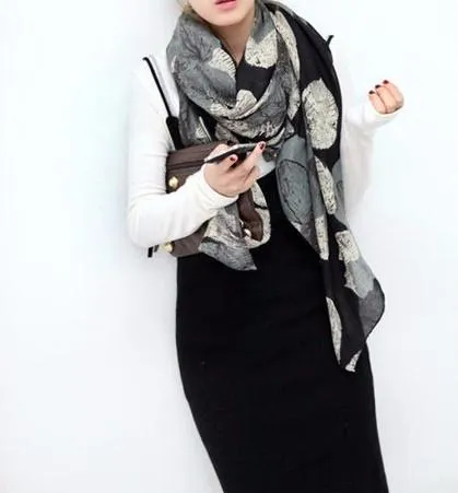 Winter Flower Printed Women's Cotton Scarf