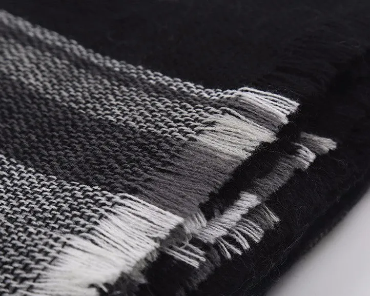 Women's Fashion Black And White Plaid Cashmere Blanket Winter Scarf