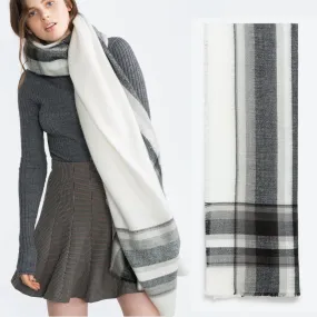 Women's Fashion Black And White Plaid Cashmere Blanket Winter Scarf