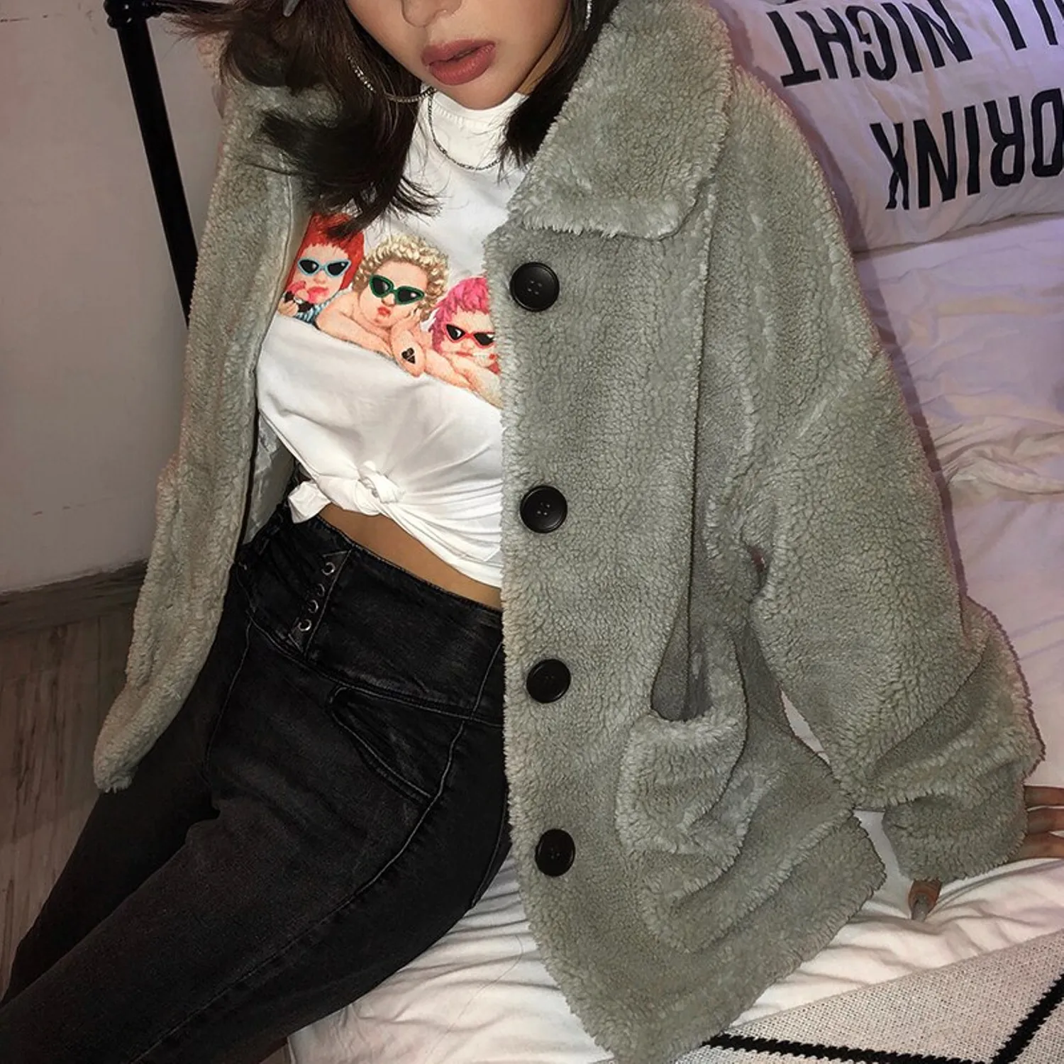 Women's Winter Buttoned Thick Warm Faux Fur Coat