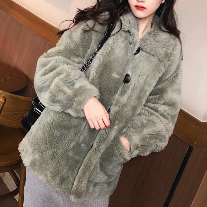 Women's Winter Buttoned Thick Warm Faux Fur Coat