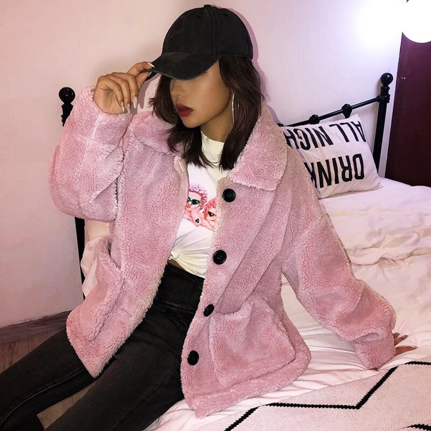 Women's Winter Buttoned Thick Warm Faux Fur Coat